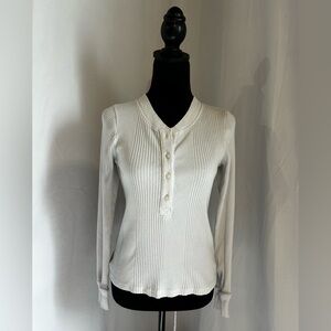 White ribbed Henley Aerie Soft Stretchy Button up medium